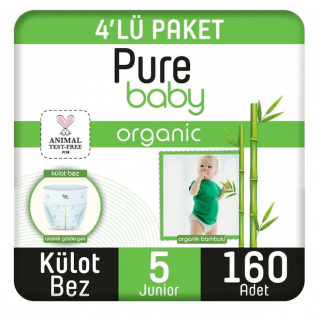 Pure Baby Organik Bambulu Külot 5 Beden 160 Adet Bebek Bezi