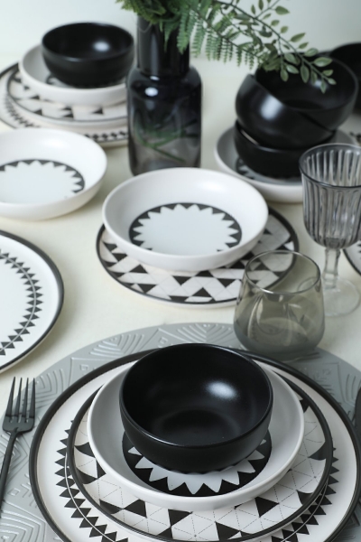 Keramika Black Pattern Nordic 24 Parça Yemek Takımı