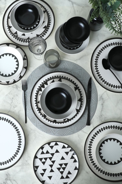 Keramika Black Pattern Nordic 24 Parça Yemek Takımı