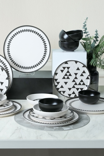 Keramika Black Pattern Nordic 24 Parça Yemek Takımı