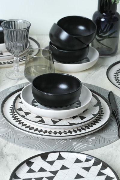 Keramika Black Pattern Nordic 24 Parça Yemek Takımı