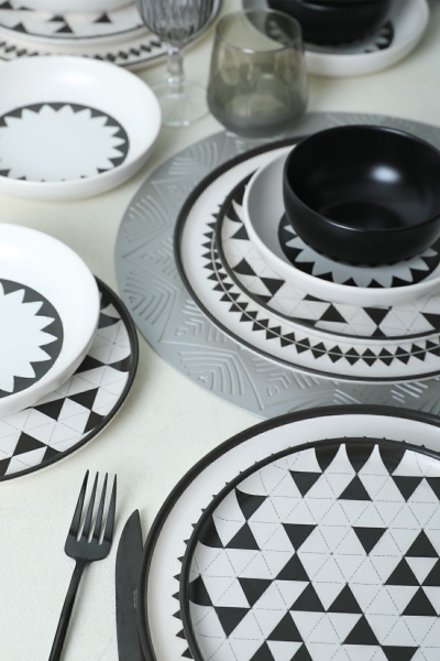 Keramika Black Pattern Nordic 24 Parça Yemek Takımı