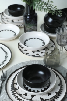 Keramika Black Pattern Nordic 24 Parça Yemek Takımı