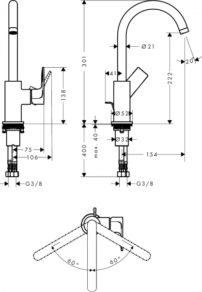 Hansgrohe Rebris E 72576670 Lavabo Bataryası