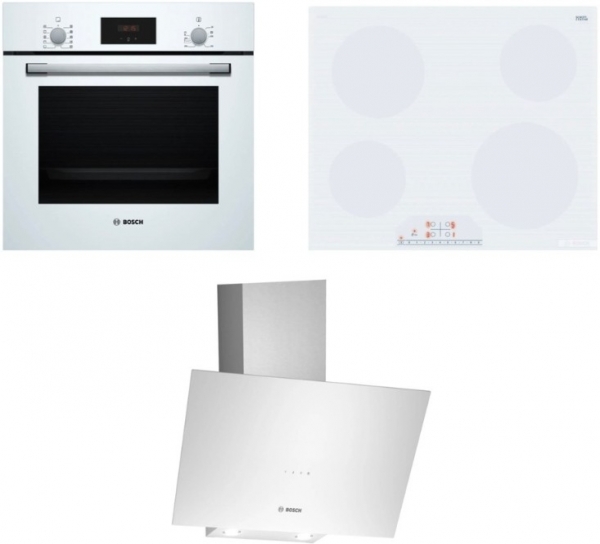 Bosch Beyaz Ankastre Set PKE612FA2E + HBF512BW1T + DWK64PJ20T