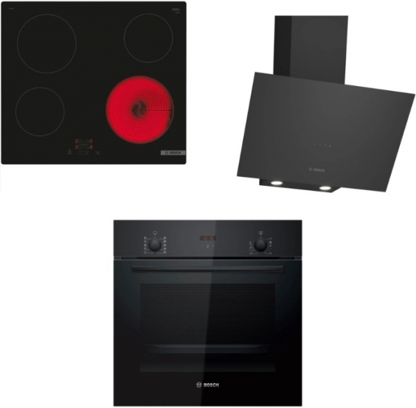 Bosch Elektrikli Siyah Ankastre Set PKE611BA2E + HBF512BB1T + DWK64PJ60T