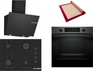 Bosch Siyah Set 377 Ankastre Set POP7C6P30O + HUA736EG0T + DWK66PJ60T