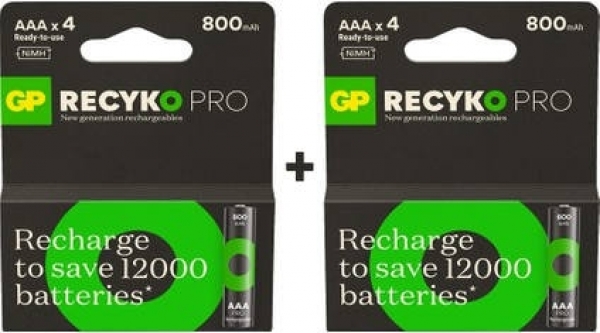 GP ReCyko Pro AAA 800 mAh 8'li İnce Kalem Pil