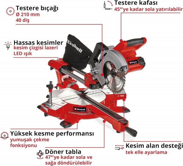 Einhell TE-SM 36/210 Li Gönye Testere (Akü Dahil / 5.2 Ah)