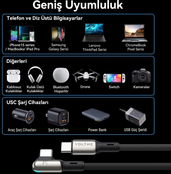 Voltme Stark C2069 Şarj Kablosu (1.2 m)