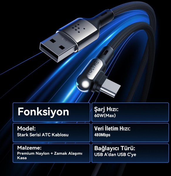 Voltme Stark C2067 Şarj Kablosu (1.2 m)