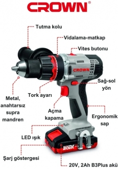 Crown CT21076HMX-2 Akülü Vidalama
