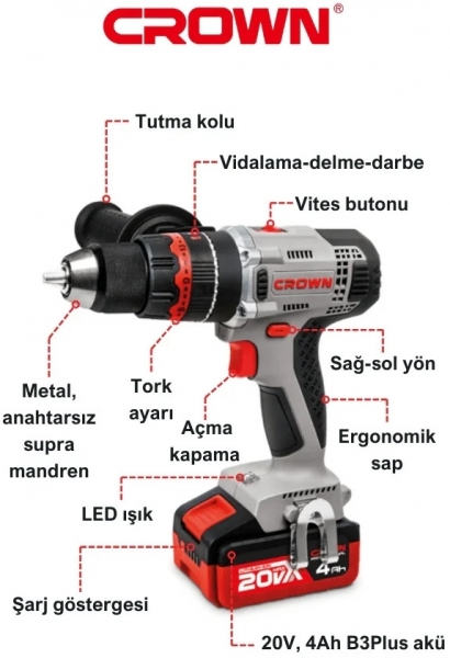 Crown CT21076HMX-4 Akülü Vidalama