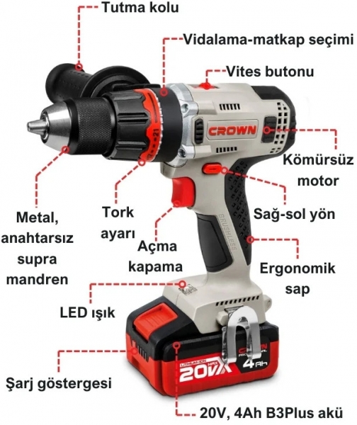 Crown CT21090HMX-4 Akülü Vidalama