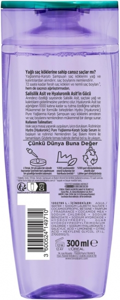 Loreal Paris Elseve Hydra Pure Yağlanma Karşıtı 300 ml Şampuan