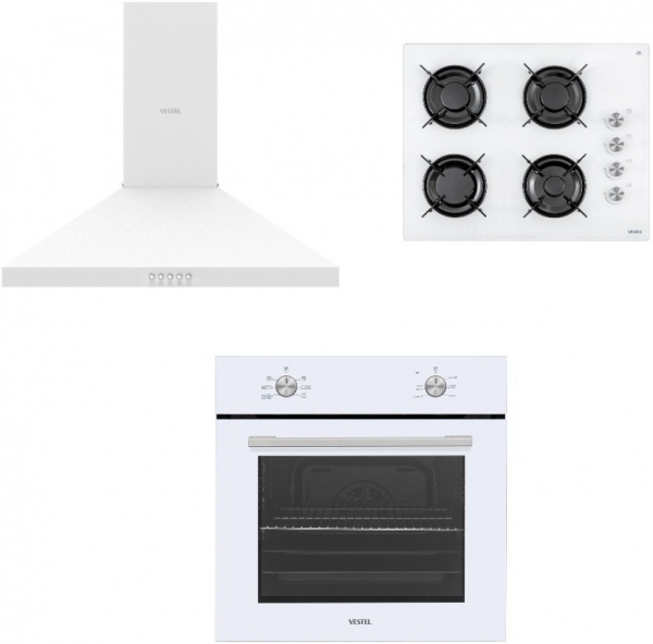 Vestel Piramit Beyaz Ankastre Set AO-65104 B + AF-5661 YB + AD-60030 B