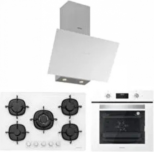 Silverline Beyaz Cam Ankastre Set CS5365W01 + BO6502W02 + 3481