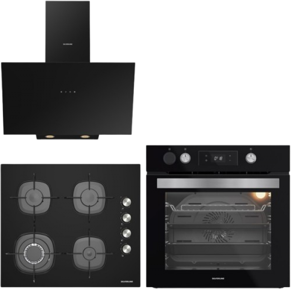 Silverline Siyah Cam Ankastre Set CS5629B01 + BO65P4B01 + 3481