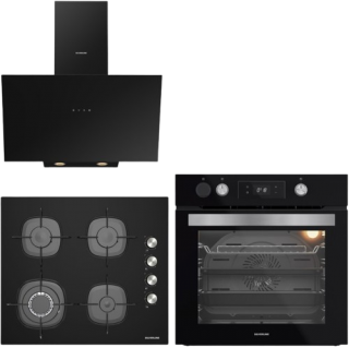 Silverline Siyah Cam Ankastre Set CS5629B01 + BO65P4B01 + 3481