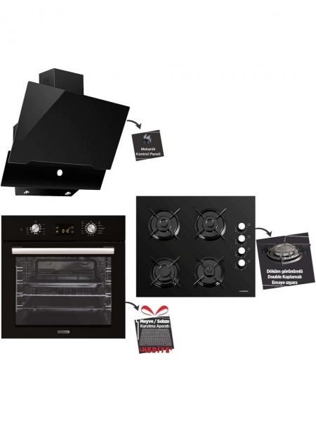 Luxell Opall Siyah Ankastre Set LX-40 TAHDF + B66-SGF3 + DA-830