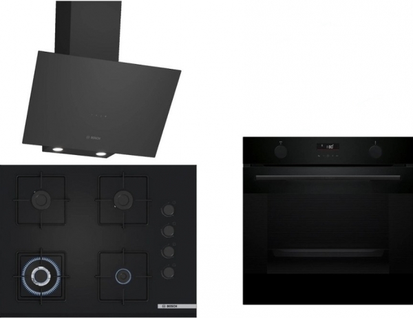 Bosch Siyah Set 522 Ankastre Set POH7C6P31O + HUA736EA0T + DWK64PJ60T