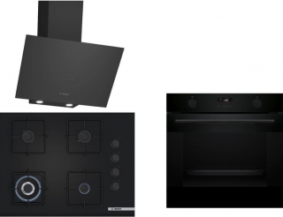 Bosch Siyah Set 522 Ankastre Set POH7C6P31O + HUA736EA0T + DWK64PJ60T