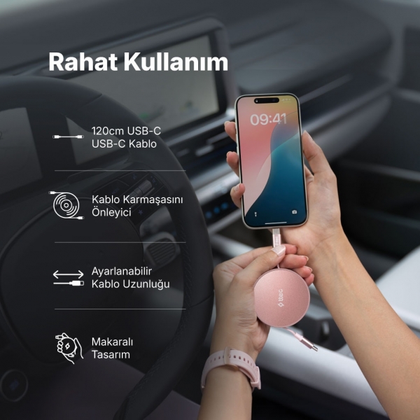 ttec USB-C Mini Makaralı 100W Şarj Kablosu