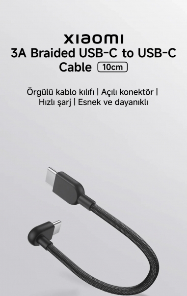 Xiaomi 3A Braided USB-C to USB-C 60W Şarj Kablosu