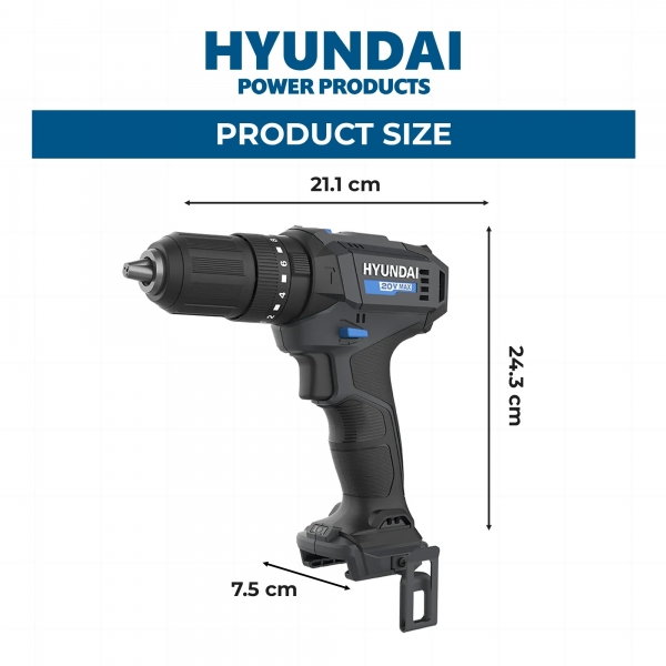 Hyundai HD20S‑50 Solo Akülü Matkap (Aküsüz)