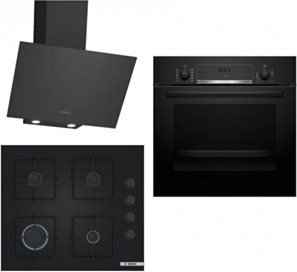 Bosch Siyah Set 289 Ankastre Set POP7C6P30O + HBF514BB1T + DWK64PJ60T