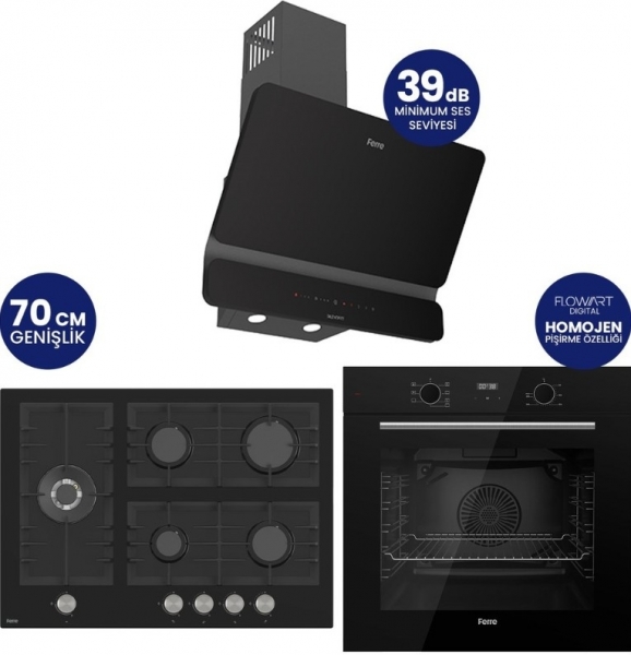 Ferre Flowart Digital Siyah Ankastre Set BL-135 + QBL63CS + D080-SA