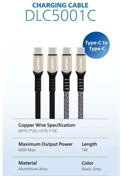 Philips DLC5001 USB-C 60W Şarj Kablosu