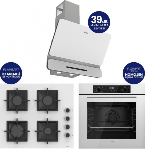 Ferre Flowart Digital Beyaz Ankastre Set SC206-FA + QBL63CB + D081-SA