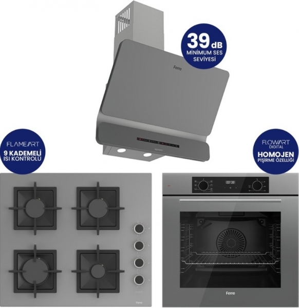 Ferre Flowart Digital Gri Ankastre Set SC208-FA + QBL63CPR + D082-SA