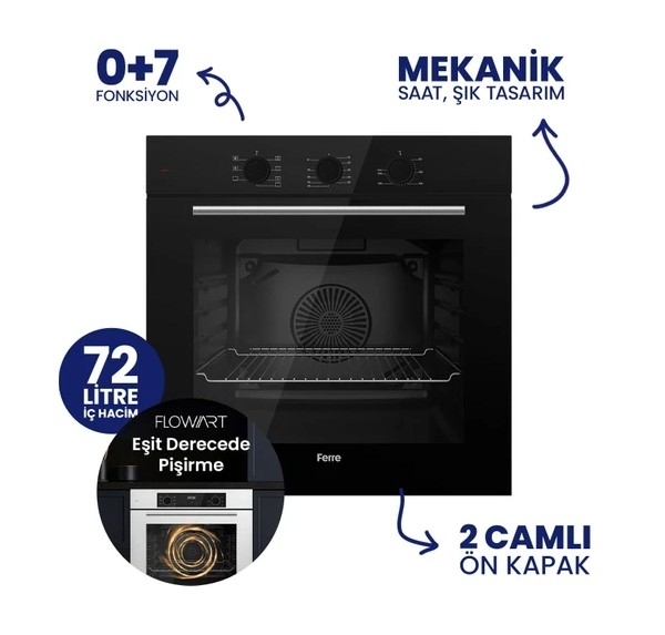 Ferre Asimetrik Siyah Ankastre Set NT 025 + QBL62CS + D080-SA