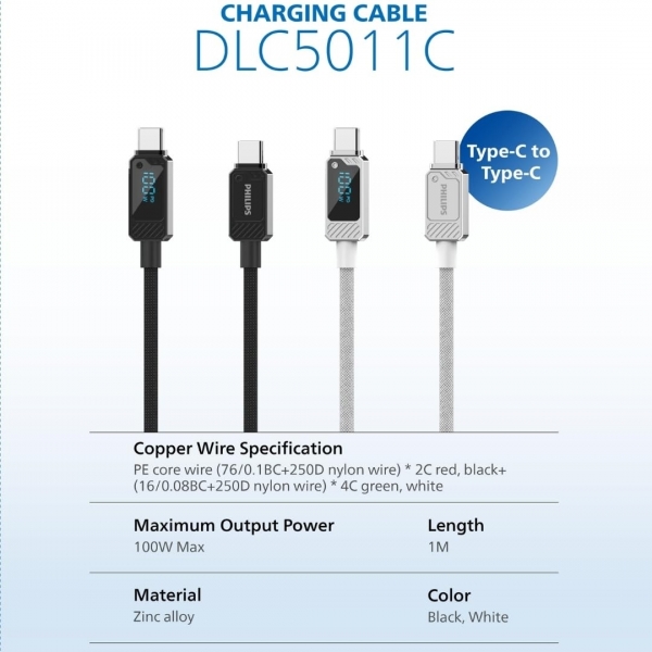 Philips Type-C to Type-C 100W Şarj Kablosu