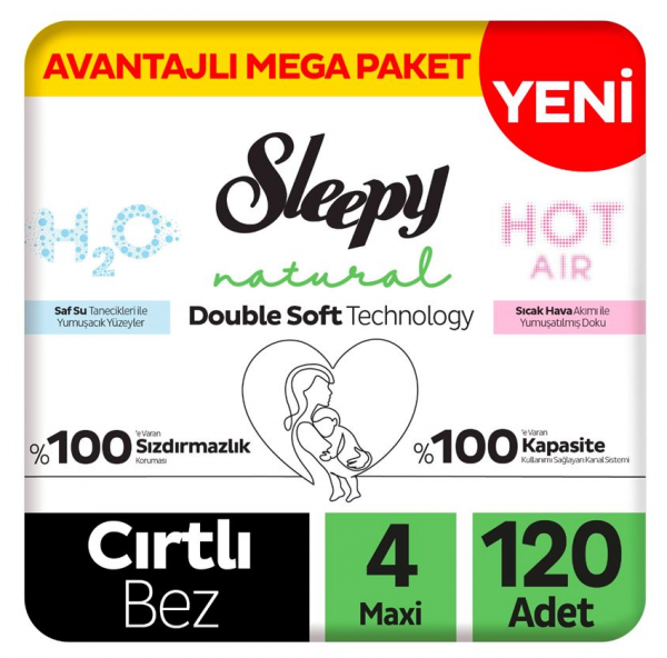 Sleepy Natural Double Soft 4 Beden 120 Adet Bebek Bezi