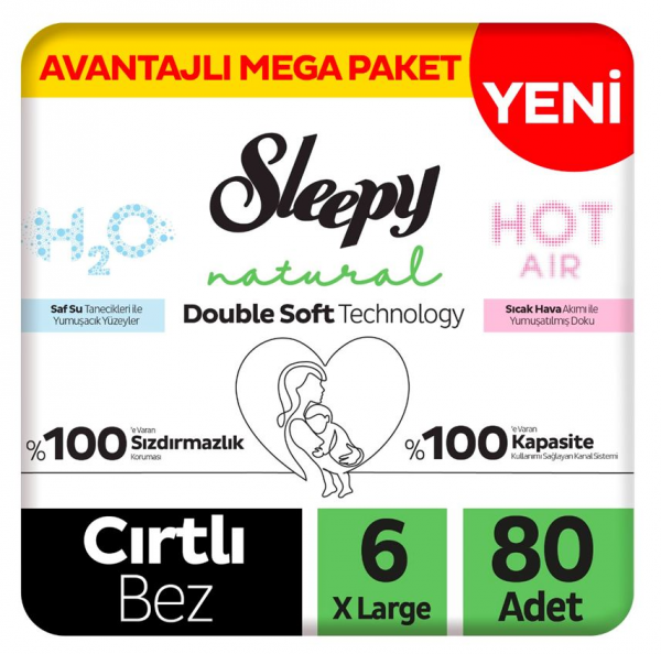 Sleepy Natural Double Soft 6 Beden 80 Adet Bebek Bezi