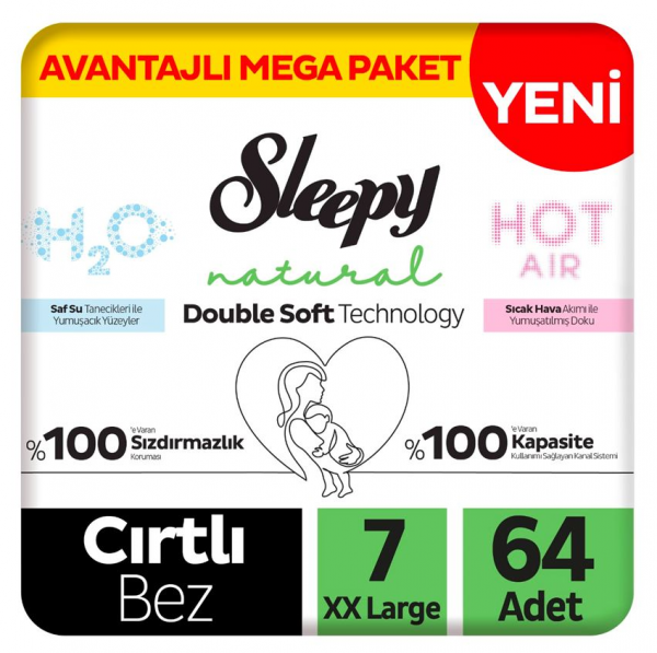 Sleepy Natural Double Soft 7 Beden 64 Adet Bebek Bezi