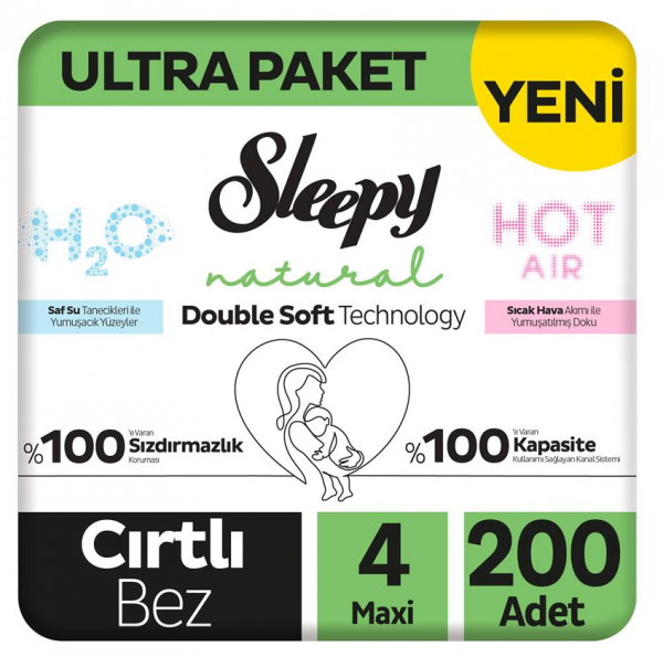Sleepy Natural Double Soft 4 Beden 200 Adet Bebek Bezi