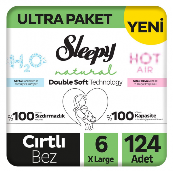 Sleepy Natural Double Soft 6 Beden 124 Adet Bebek Bezi