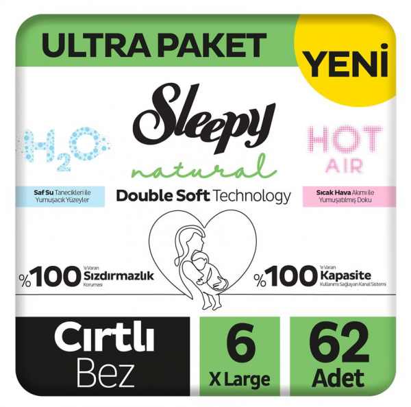 Sleepy Natural Double Soft 6 Beden 62 Adet Bebek Bezi