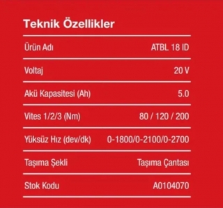 Attlas ATBL 18 ID-502C Akülü Vidalama