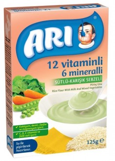 ARI 12 Vitaminli 6 Mineralli Sütlü Karışık Sebzeli Pirinç Unu 125 gr Kaşık Mama