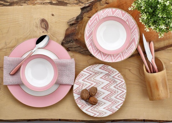 Neva Valentine N2585 24 Parça Yemek Takımı (Pembe / Beyaz)