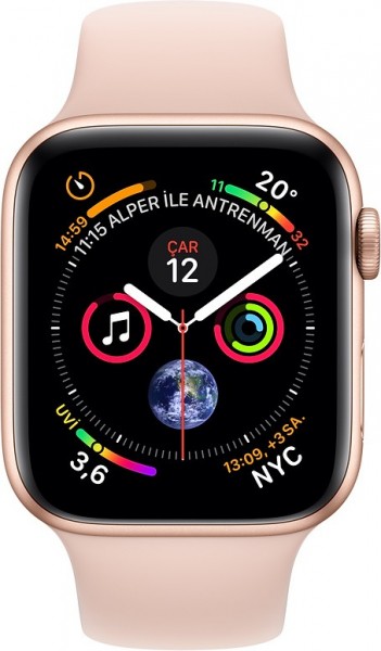 Apple Watch Series 4 (44 mm) Altın Rengi Alüminyum Kasa ve Kum Pembesi Spor Kordon Akıllı Saat