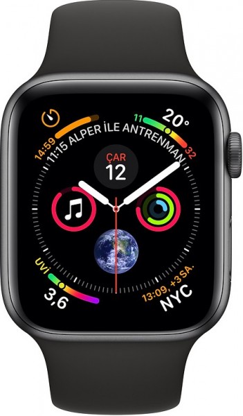 Apple Watch Series 4 (44 mm) Uzay Grisi Alüminyum Kasa ve Siyah Spor Kordon Akıllı Saat