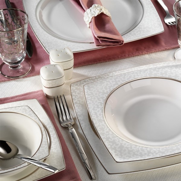 Kütahya Porselen Aliza Bone 70102 83 Parça Yemek Takımı