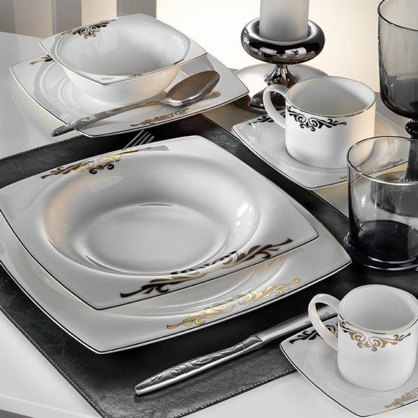 Kütahya Porselen Kare Bone 60111 83 Parça Yemek Takımı