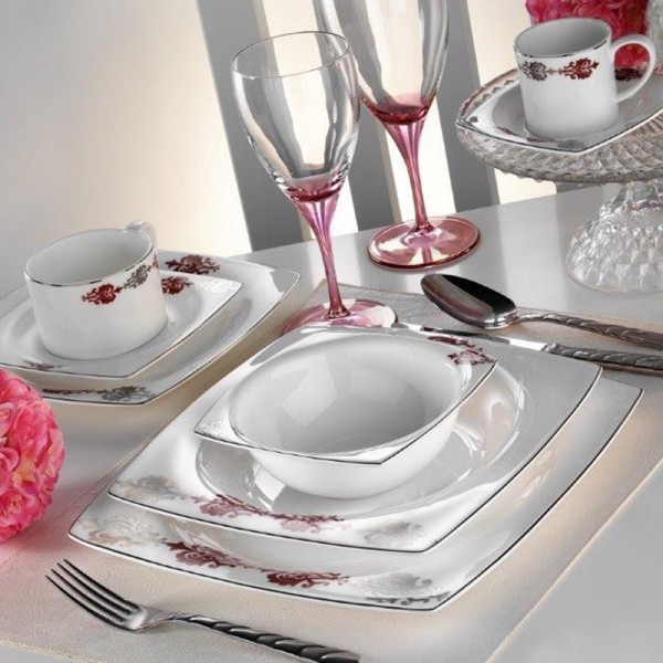 Kütahya Porselen Kare Bone 60107 83 Parça Yemek Takımı